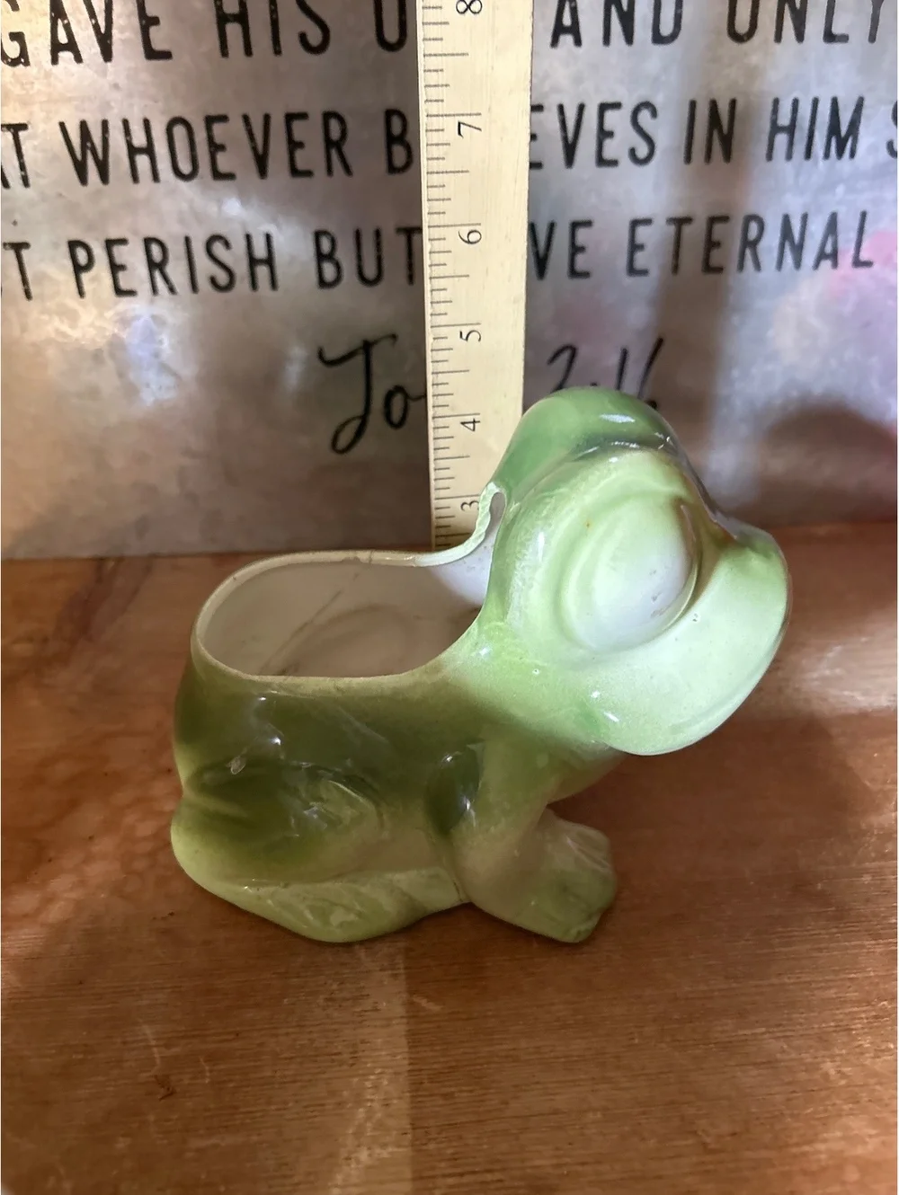Vintage Green Ceramic Frog Figurine Planter Pot